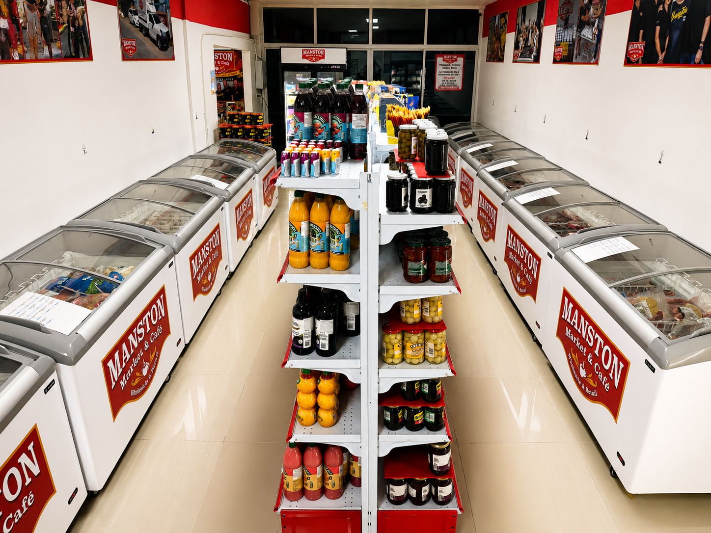 Aisle of imported British biscuits, cereals and pantry classics