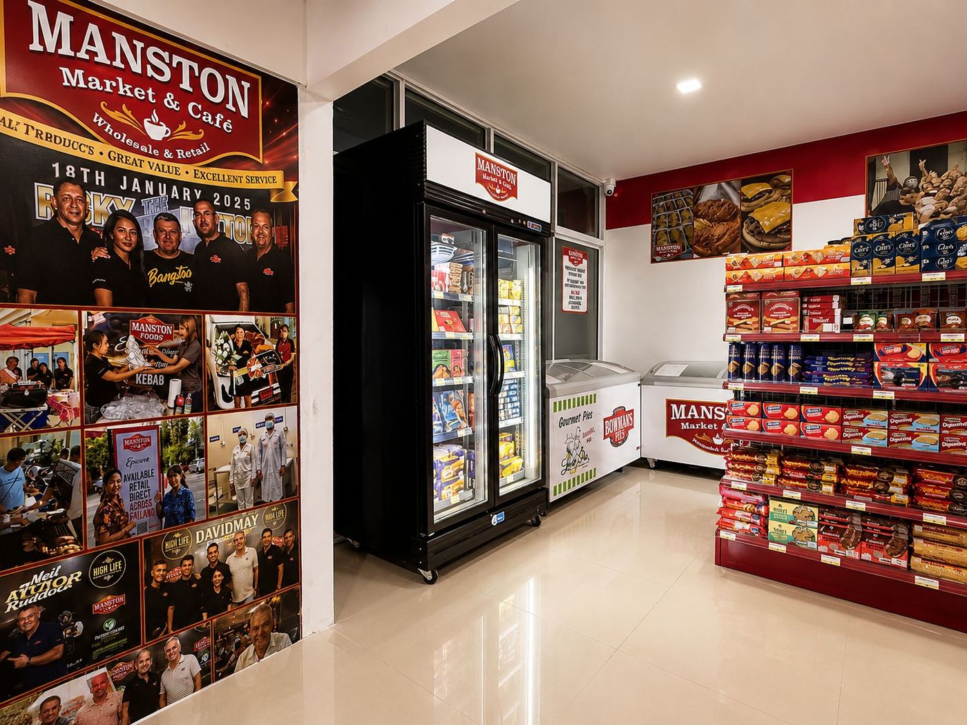 Gourmet pies cabinet and the Manston story wall